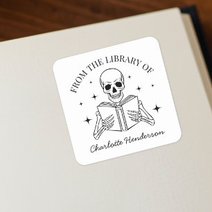 Aus der Bibliothek des Skelett-Lesezeichen-Exlibri Quadratischer Aufkleber