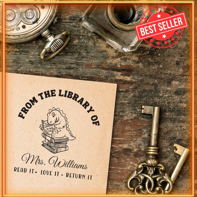 Aus der Bibliothek | Dinosaurier auf Bücher Lehrer Permastempel (Von Creator hochgeladen)