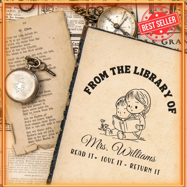 Aus der Bibliothek | Kinder lesen Buchlehrer Permastempel (Von Creator hochgeladen)