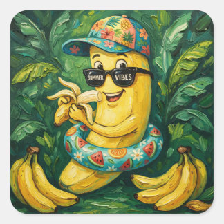 Aus der Bibliothek von Banana Sommer Vibes Exlibri Quadratischer Aufkleber