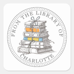 Aus der Bibliothek von Bündel von Büchern Exlibris Quadratischer Aufkleber