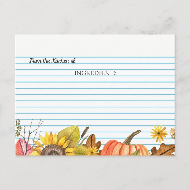 Aus der Küche des Herbstes Brautparty Rezept Card Postkarte (Vorderseite)