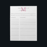 Aus der Küche des rosa Monogramm Rezept Blatt Notizblock<br><div class="desc">Moderne Elegant Personalisiert aus der Küche von rosa Monogram Script Name Rezept Sheet Notepad</div>