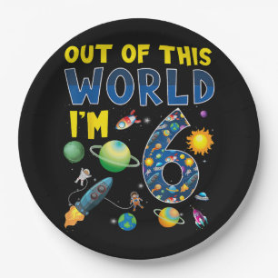 Aus dieser Welt bin ich 6 Space Rocket Birthday Te Pappteller