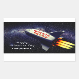 Aus dieser Welt der Retro-Rakete Kids Valentine Rechteckiger Aufkleber