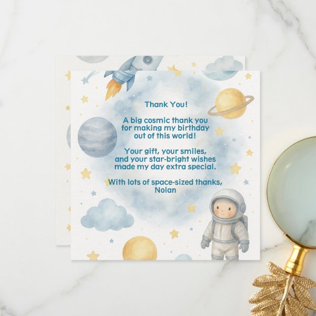 Aus dieser Welt kosmische Kinder | Party im Weltra Dankeskarte (Vorderseite/Rückseite Beispiel)