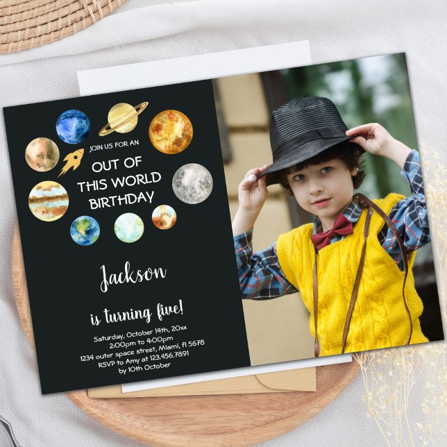 Aus dieser Welterbeeinladung heraus editierbar Einladung (Out of this world birthday invitations with photo)