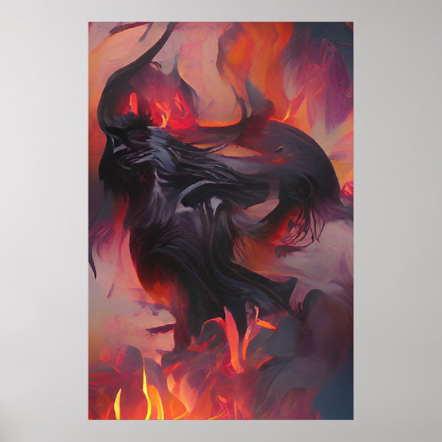 Aus einem Flammenmeer entsteht ein finsteres Monst Poster (Vorne)