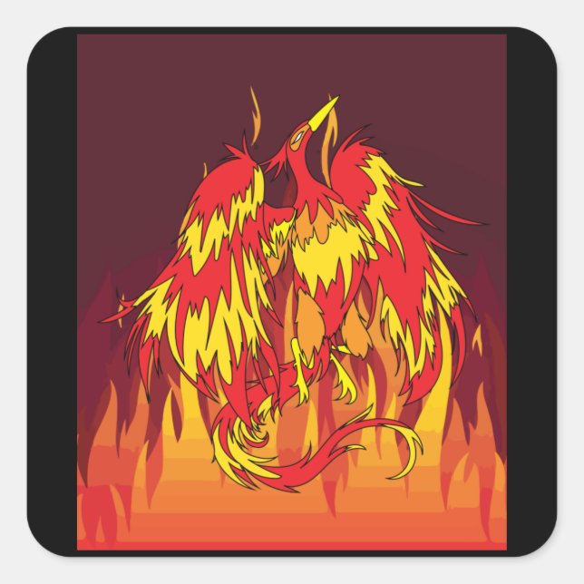 Aus Feuer und Flammen Phoenix Bird Quadratischer Aufkleber (Vorderseite)