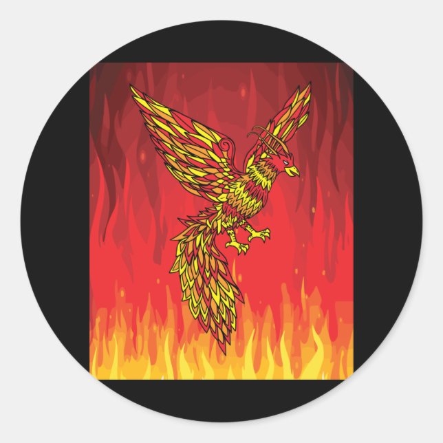 Aus Feuer und Flammen Phoenix Bird Runder Aufkleber (Vorderseite)