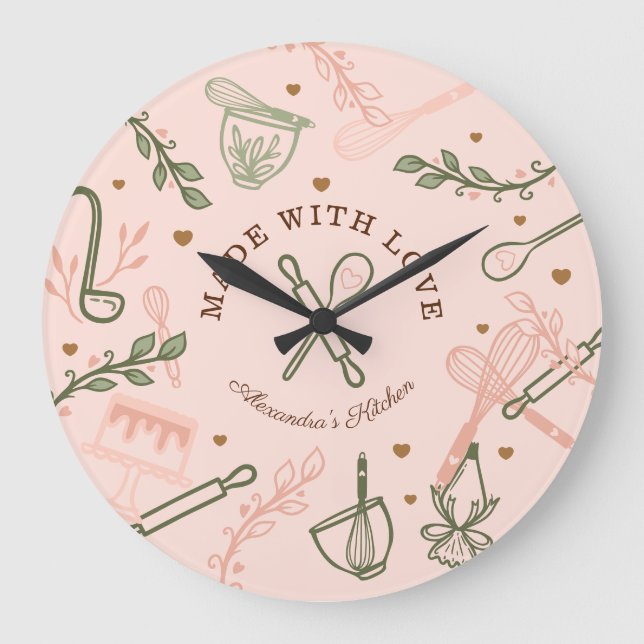Aus Liebe Backen und Kochen Küche Große Wanduhr (Vorderseite)