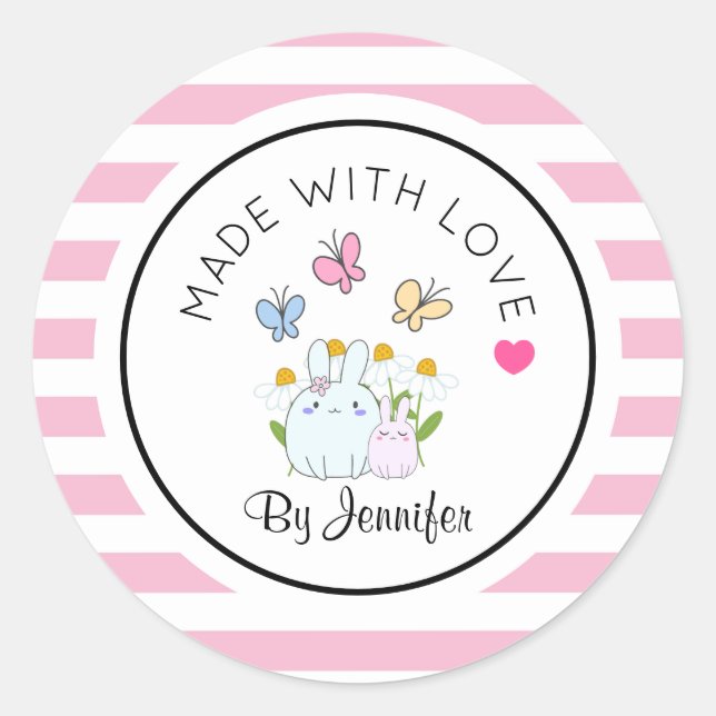 Aus Liebe Bunnies Blume & Schmetterlinge Runder Aufkleber (Vorderseite)