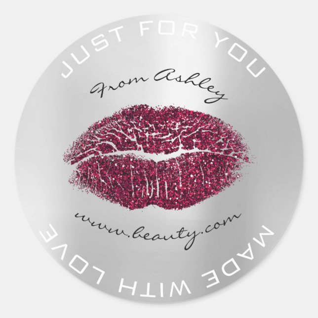 Aus Liebe Burgund Metal Gray Makeup Lips Kiss Runder Aufkleber (Vorderseite)