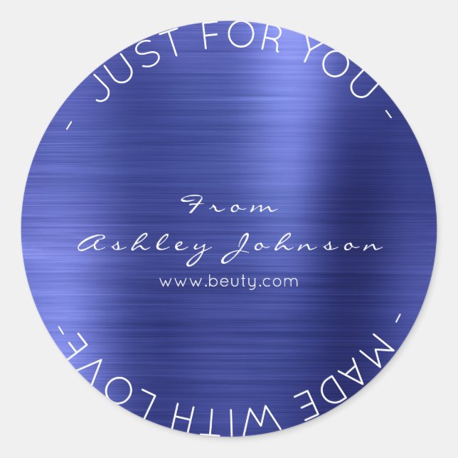 Aus Liebe Cobalt Blue Metallic Shiny Runder Aufkleber (Vorderseite)