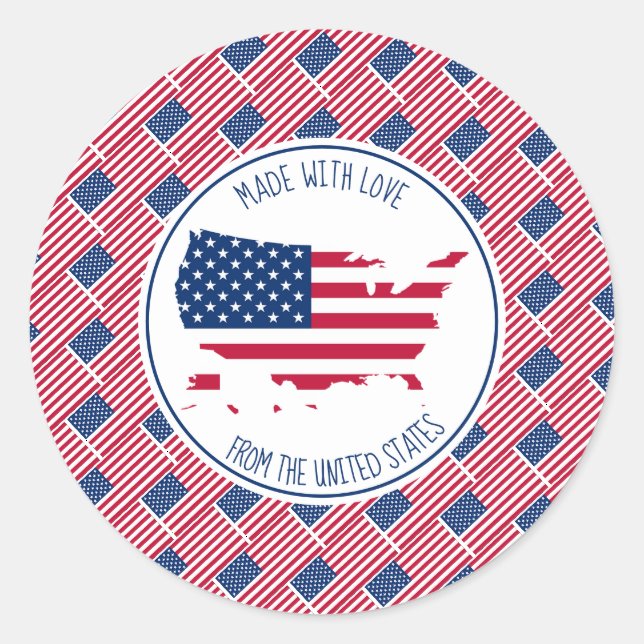 Aus Liebe der US-amerikanischen Flagge hergestellt Runder Aufkleber (Vorderseite)