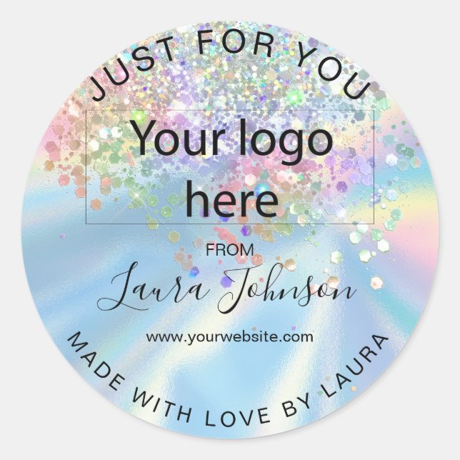 aus Liebe-Holograph-Folie mit Ihrem Logo Runder Aufkleber (Vorderseite)