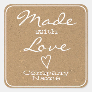 Aus Liebe Labels Kraft Papier Herzsymbol Quadratischer Aufkleber