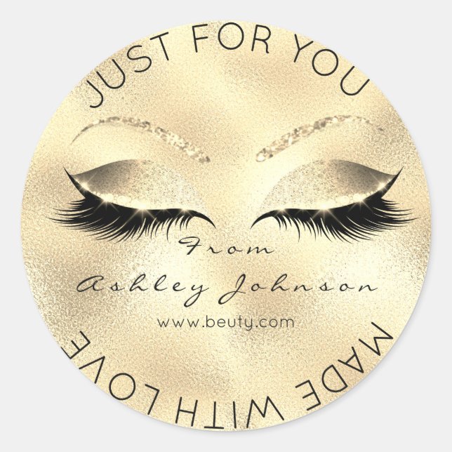 Aus Liebe-Metallic Lashes Gold Sepia Makeup Runder Aufkleber (Vorderseite)