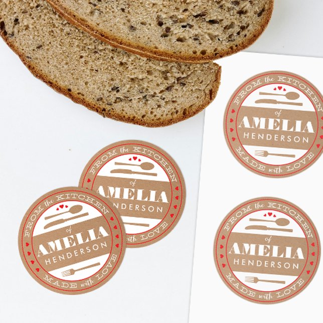 Aus Liebe mit Lebensmittelaufkleber Runder Aufkleber (custom homemade treats gift sticker from the kitchen and made with love)