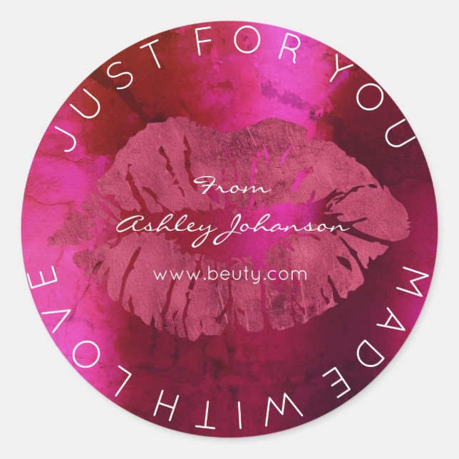 Aus Liebe mit rotem Lipstick, Burgundy Makeup Lips Runder Aufkleber (Vorderseite)
