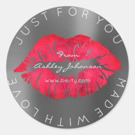 Aus Liebe mit rotem Lipstick, grau Makeup Lippen Runder Aufkleber