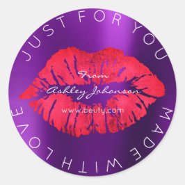 Aus Liebe mit rotem Lipstick, Lila Makeup Lippen Runder Aufkleber