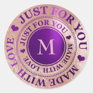 Aus Liebe Monogram Rose Gold Amethyst Lila Runder Aufkleber