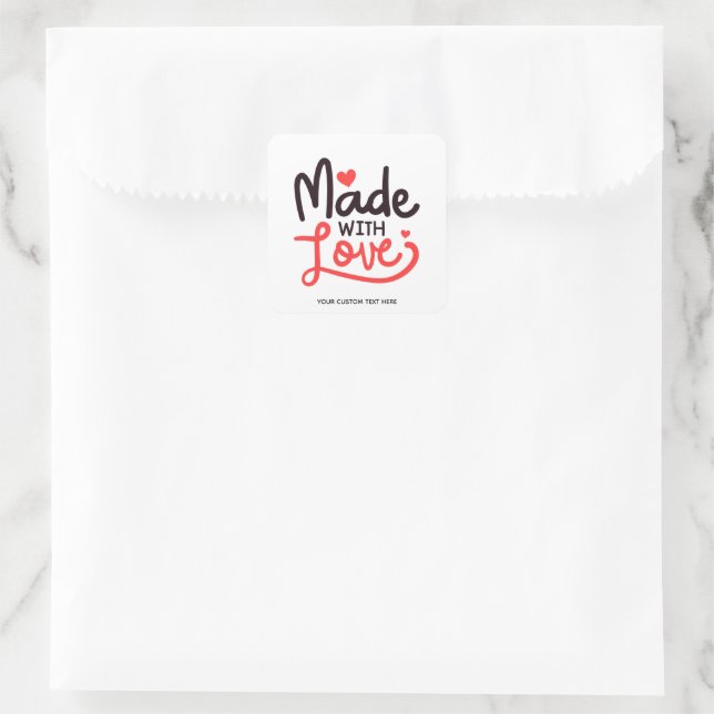 Aus Liebe Personalisierter Roter Quadrat Aufkleber (Tasche)