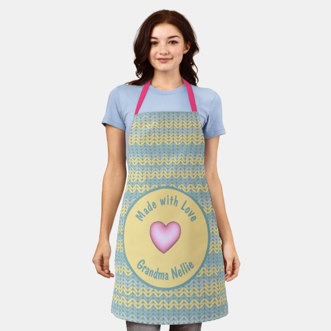 Aus Liebe Personalisierter Strick Crochet Herz Schürze (Getragen)