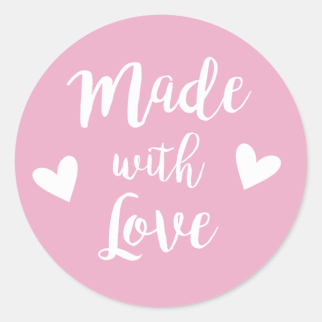 Aus Liebe, pinkfarbene weiße Herzen, DIY Aufkleber (Vorderseite)