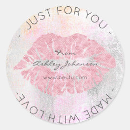 Aus Liebe rosa grungy graue Makeup Lips Kiss Runder Aufkleber