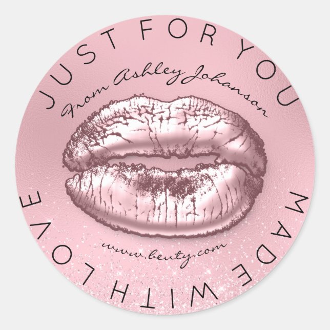 Aus Liebe rosa Kiss Glitzer Makeup Lips Runder Aufkleber (Vorderseite)