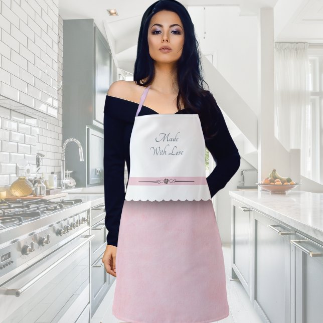 Aus Liebe, rosa und weiß Küche Schürze (Made With Love Pink and White Kitchen Apron)