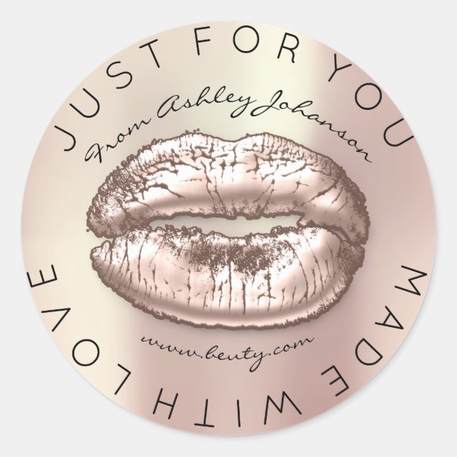 Aus Liebe Rose Kiss Pink Pearly Makeup Lips Runder Aufkleber (Vorderseite)