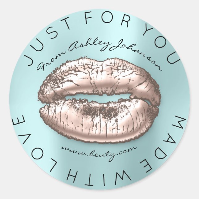 Aus Liebe rot Kiss Blue Aqua Makeup Lippen Runder Aufkleber (Vorderseite)