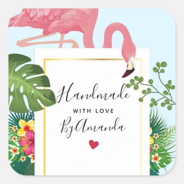 Aus Liebe Stilvoll rosa Flamingo Quadratischer Aufkleber (Vorderseite)