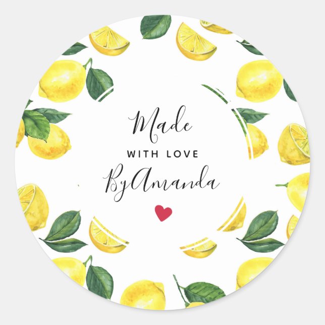 Aus Liebe Yellow Lemons Wasserfarbmuster Runder Aufkleber (Vorderseite)