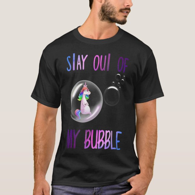 Aus meiner Blase Bleibe der sonnige Einhorn-Regenb T-Shirt (Vorderseite)