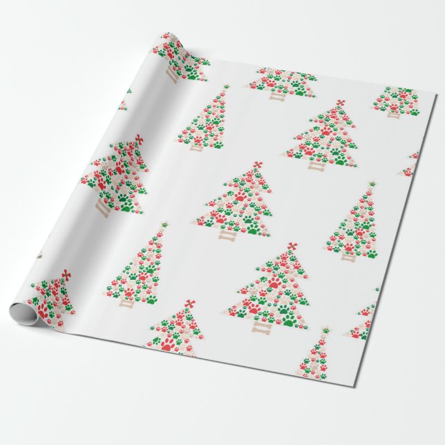 Aus Pfoten gedruckter Weihnachtsbaum Geschenkpapier (Ungerollt)