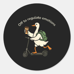 Aus, um die Emotionen lustiger Gans zu regulieren Runder Aufkleber