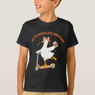 Aus, um Emotionen lustiger Gänse-Scooter-Kaffee zu T-Shirt