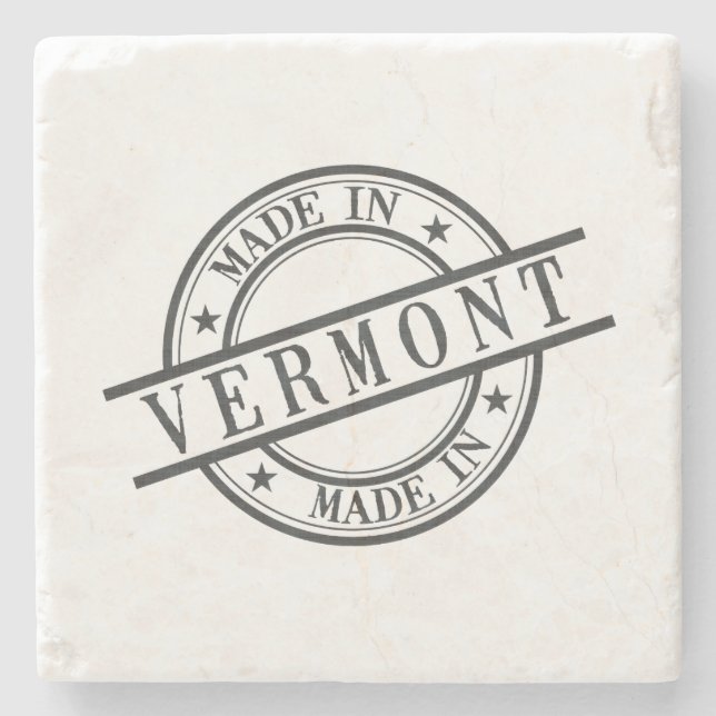 Aus Vermont-Rundkautschuk-Briefmarke-Logo schwarz Steinuntersetzer (Vorderseite)