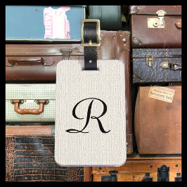 Aus weißem Imitat texturierte Burlap Monogram Bag Gepäckanhänger