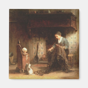 Ausbessern die Netze (Öl auf Platte) Magnet