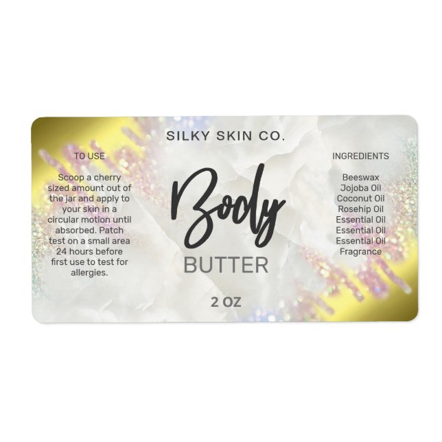 Ausblendung von Gold- und Opal-Body-Butter-Etikett (Vorne)