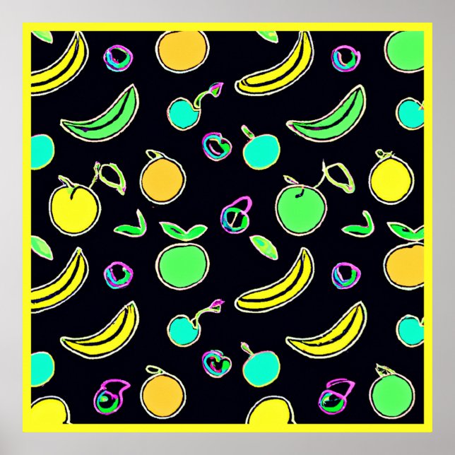Ausdrucksstarke Fruchtsäfte Neon Artwork Poster (Vorne)