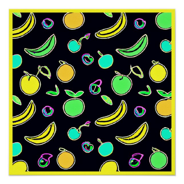 Ausdrucksstarke Fruchtsäfte Neon Artwork Poster (Vorderseite)