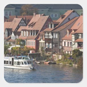 Ausflugsschiff in Klein-Venedig und Regnitz Quadratischer Aufkleber