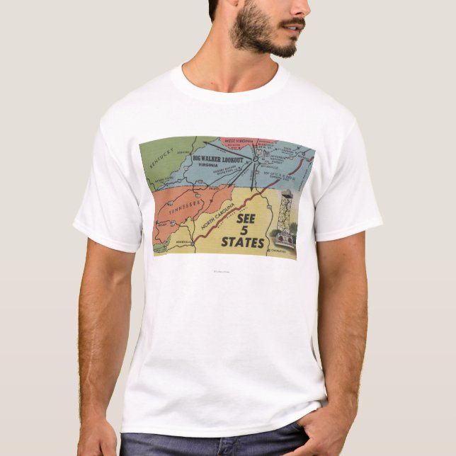 Ausführliche Karte von 5 Staaten - großer T-Shirt (Vorderseite)