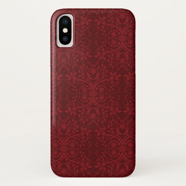 Ausführliche rote Blumentapete Case-Mate iPhone Hülle (Rückseite)